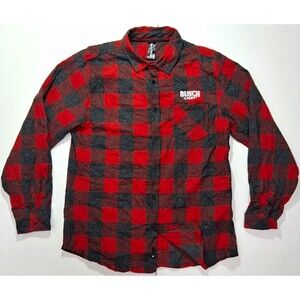Burnside Men L Red/Blk Flannel Long Sleeve Button-Up Bush Light Beer Embroidered